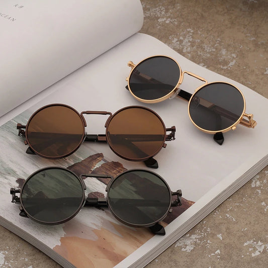 Vintage Punk Style Sunglasses: Retro Round Metal Frame for Men and Women