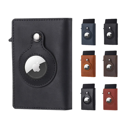 RFID Leather Wallet: Crazy Horse Premium Leather, Magnetic Closure, Air Tag Holder